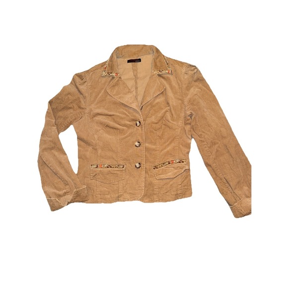 Six Degrees Of Separation Jackets & Blazers - Corduroy Blazer M Embroidered Beaded Trim Six Degrees Of Separation Retro Boho